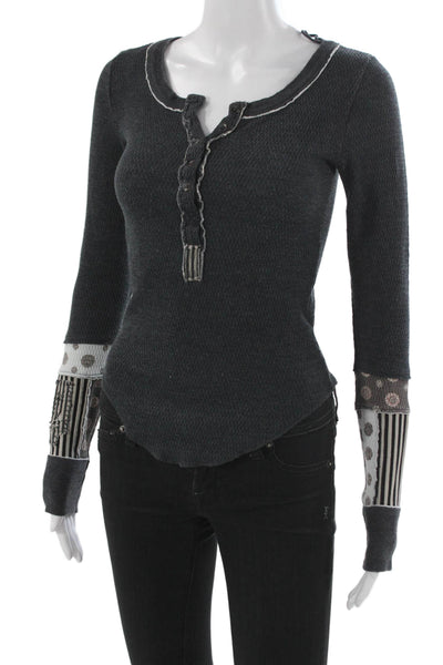 We The Free Women Bohemian Polka Dot Cotton Long Sleeve Button Top Size XS