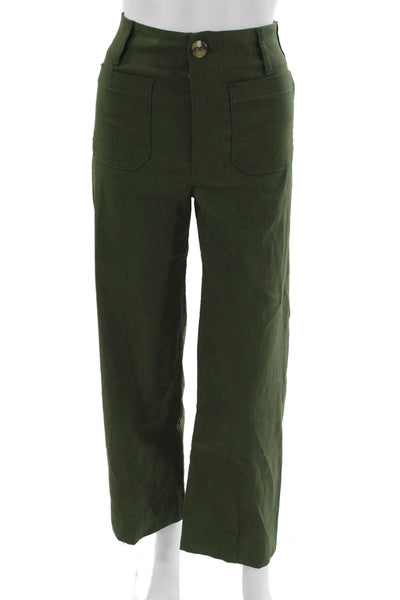 Maeve Anthropologie Women Cropped Chino Pants Green Button Size 24