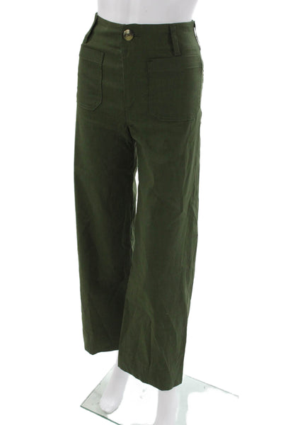 Maeve Anthropologie Women Cropped Chino Pants Green Button Size 24