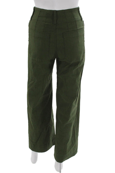 Maeve Anthropologie Women Cropped Chino Pants Green Button Size 24