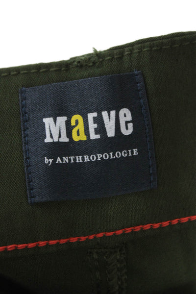 Maeve Anthropologie Women Cropped Chino Pants Green Button Size 24