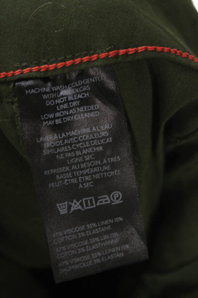 Maeve Anthropologie Women Cropped Chino Pants Green Button Size 24