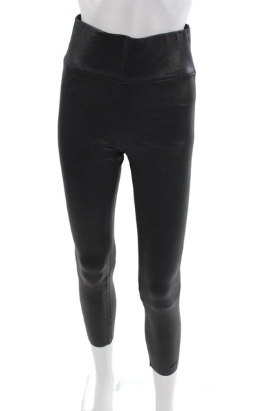 SPRWMN Womens Black Leather Cropped Ankle Leggings Size S