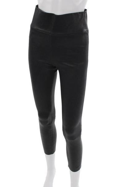 SPRWMN Womens Black Leather Cropped Ankle Leggings Size S