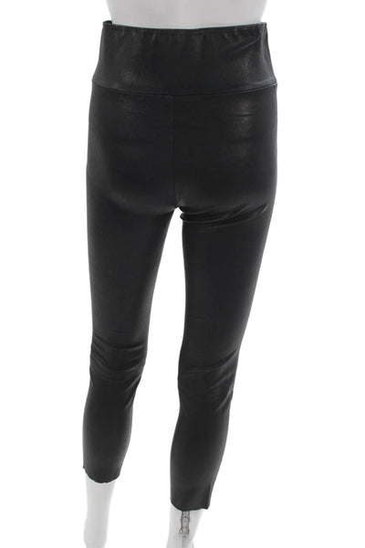 SPRWMN Womens Black Leather Cropped Ankle Leggings Size S