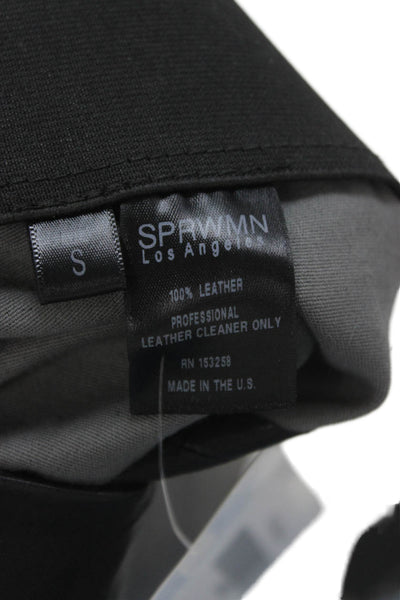 SPRWMN Womens Black Leather Cropped Ankle Leggings Size S