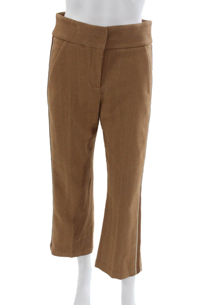 Veronica Beard Womens Cropped Dress Pants Brown Herringbone Hook & Eye Size 0
