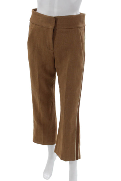 Veronica Beard Womens Cropped Dress Pants Brown Herringbone Hook & Eye Size 0