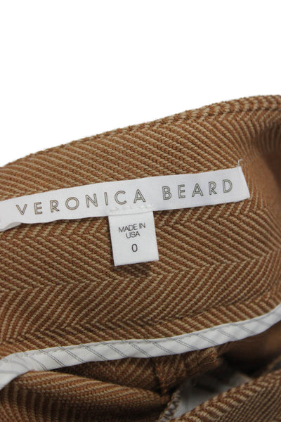 Veronica Beard Womens Cropped Dress Pants Brown Herringbone Hook & Eye Size 0