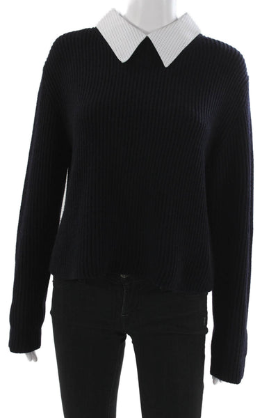 We-Ar4 Unisex Cardigan Dark Blue Wool Collared Button Long Sleeve Size M
