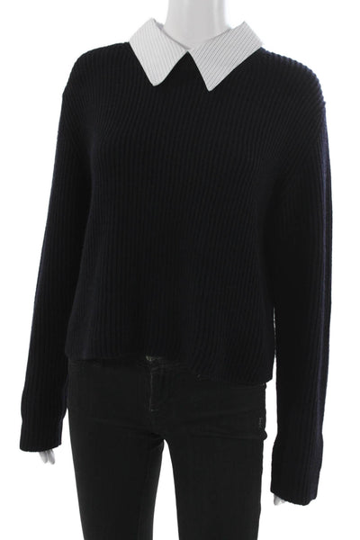 We-Ar4 Unisex Cardigan Dark Blue Wool Collared Button Long Sleeve Size M