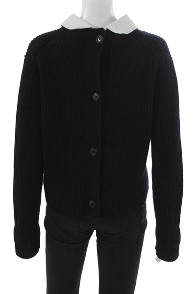 We-Ar4 Unisex Cardigan Dark Blue Wool Collared Button Long Sleeve Size M