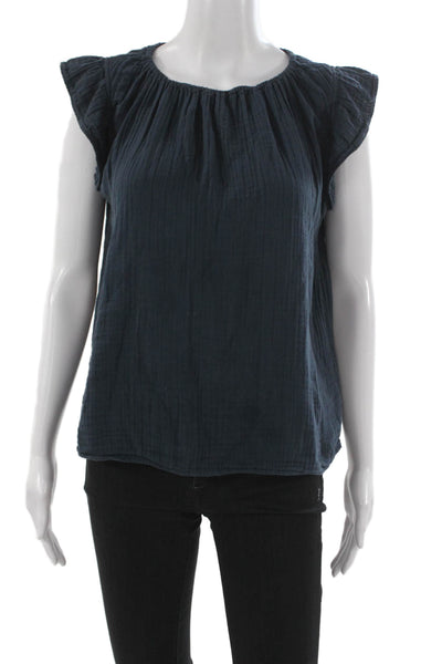 Velvet Graham & Spencer Womens Dark Blue Cotton Basic Cap Sleeve Blouse Size XS