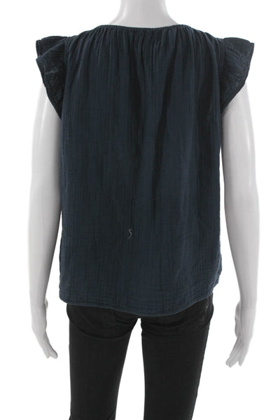 Velvet Graham & Spencer Womens Dark Blue Cotton Basic Cap Sleeve Blouse Size XS