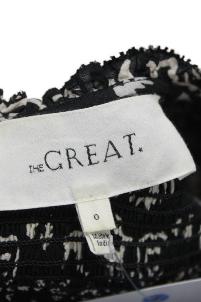 The Great Womens Black High Neck Animal Graphic Button Blouse Longsleeve Size 0