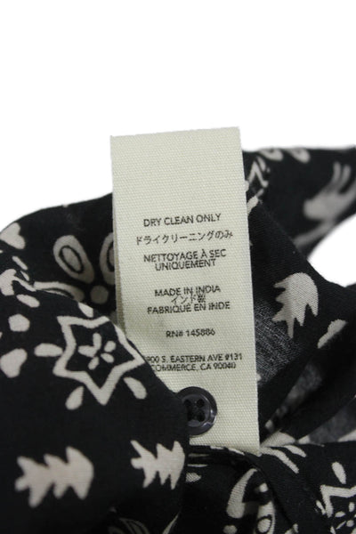 The Great Womens Black High Neck Animal Graphic Button Blouse Longsleeve Size 0