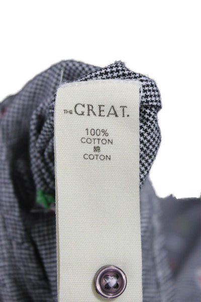 The Great Women Gray High Neck Check Floral Button Up Blouse Long Sleeve Size 0