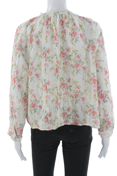 The Great Women White Floral Cotton Long Sleeve Button Blouse Size 1