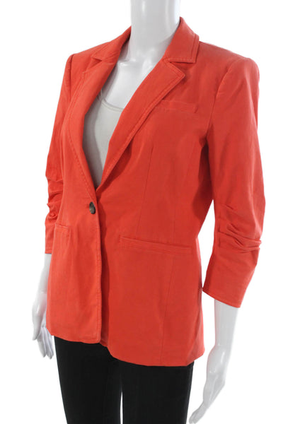 Cinq A Sept Women Orange Collared Button Cotton Blend 3/4 Sleeve Blazer Size 2