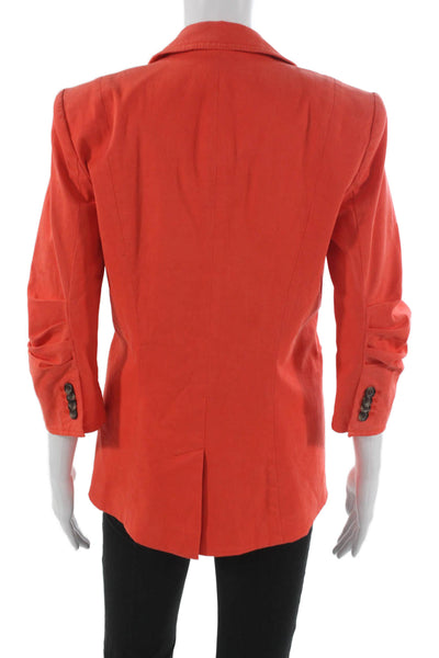 Cinq A Sept Women Orange Collared Button Cotton Blend 3/4 Sleeve Blazer Size 2