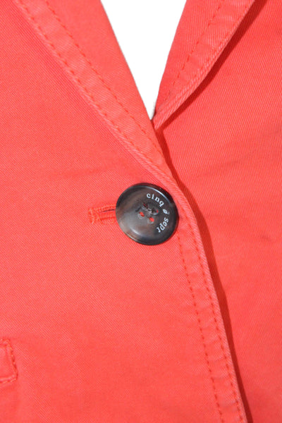 Cinq A Sept Women Orange Collared Button Cotton Blend 3/4 Sleeve Blazer Size 2