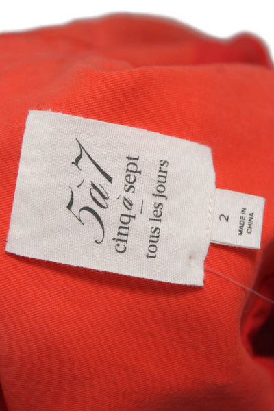 Cinq A Sept Women Orange Collared Button Cotton Blend 3/4 Sleeve Blazer Size 2