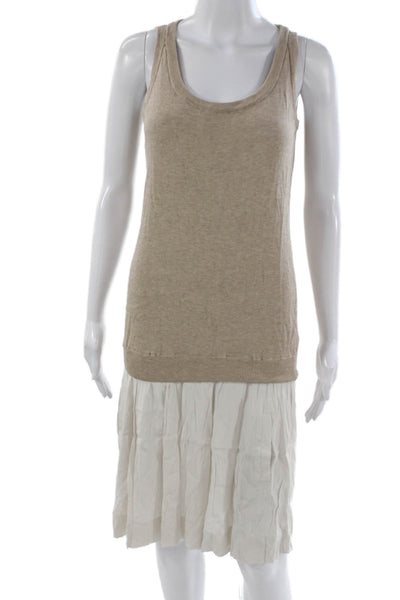 Hanro Women Tank Sweater Dress Beige Round Neck Knee Length Size XS