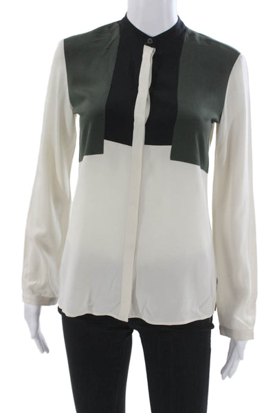 Etro Women Blouse Beige Silk Polyester High Neck Long Sleeve Button Size 38