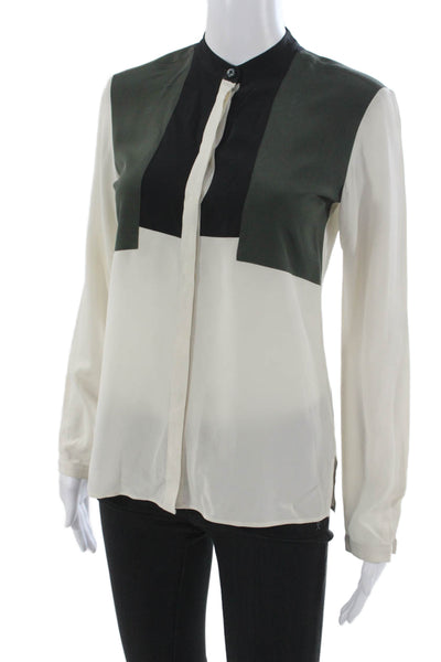 Etro Women Blouse Beige Silk Polyester High Neck Long Sleeve Button Size 38