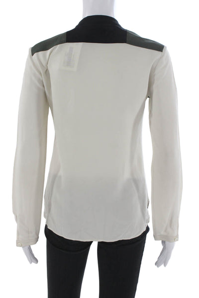 Etro Women Blouse Beige Silk Polyester High Neck Long Sleeve Button Size 38