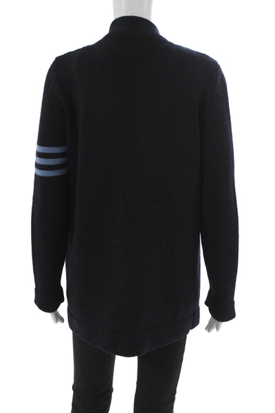 Celine Womens Cardigan Blue Wool V-Neck Long Sleeve Varsity Size M