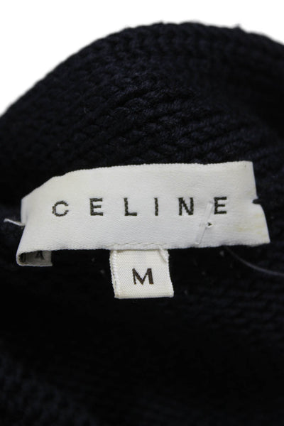 Celine Womens Cardigan Blue Wool V-Neck Long Sleeve Varsity Size M