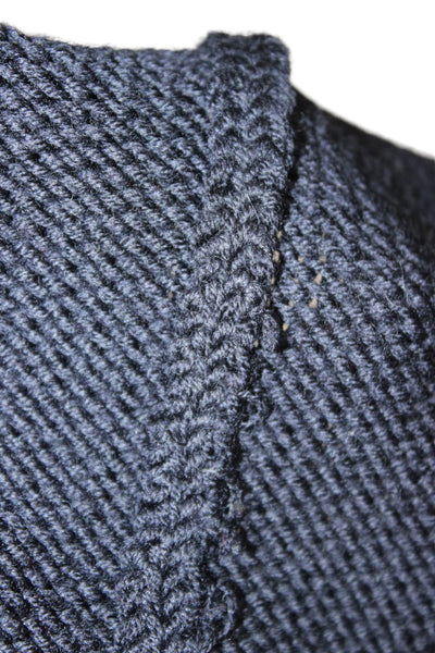 Celine Womens Cardigan Blue Wool V-Neck Long Sleeve Varsity Size M