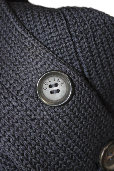 Celine Womens Cardigan Blue Wool V-Neck Long Sleeve Varsity Size M