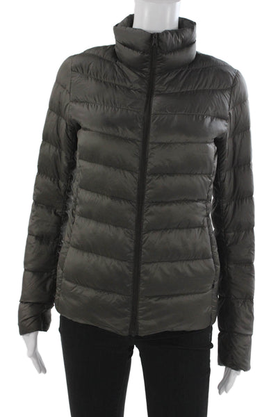Uniqlo Women Dark Gray Quilted Puffer Jacket High Neck Zip Nylon Size XS