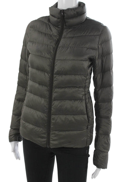 Uniqlo Women Dark Gray Quilted Puffer Jacket High Neck Zip Nylon Size XS