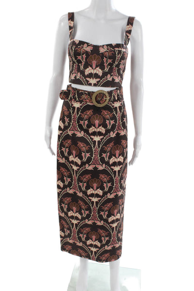 Cara Cara Women Floral Square Neck 2 Piece Brown Buckle Sleeveless Top Size 2