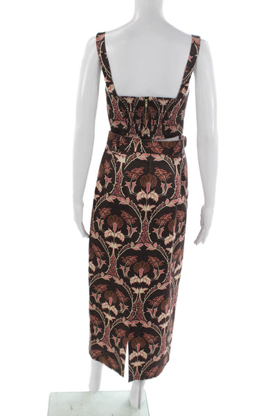 Cara Cara Women Floral Square Neck 2 Piece Brown Buckle Sleeveless Top Size 2