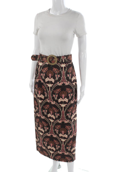 Cara Cara Women Floral Square Neck 2 Piece Brown Buckle Sleeveless Top Size 2