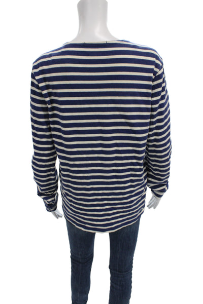 Scotch & Soda Women Basic Jersey T-Shirt Dark Blue Striped Long Sleeve Size M
