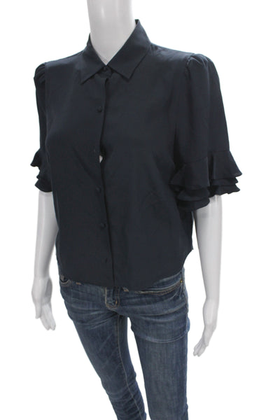 Frame Womens Silk Button Up Blouse Dark Blue Collared Size XS
