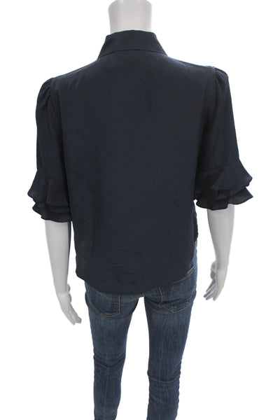Frame Womens Silk Button Up Blouse Dark Blue Collared Size XS