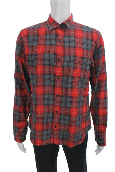 Bonobos Mens Wool  Collard Plaid  Button Front Shirt Red Size L