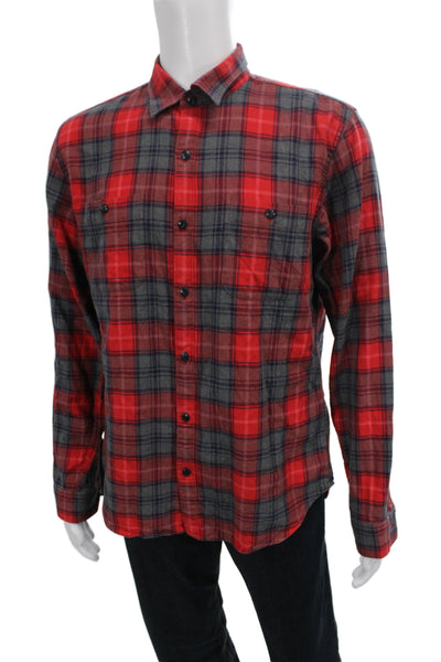 Bonobos Mens Wool  Collard Plaid  Button Front Shirt Red Size L
