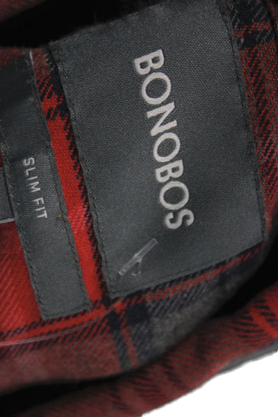 Bonobos Mens Wool  Collard Plaid  Button Front Shirt Red Size L