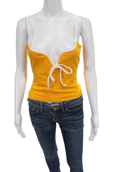 Lovers + Friends Womens Yellow V-Neck Cropped Camisole Drawstring Size S