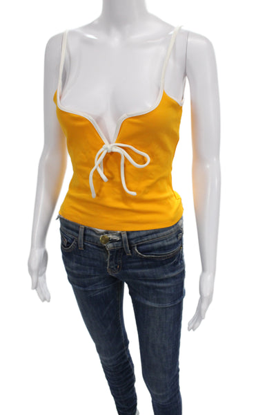 Lovers + Friends Womens Yellow V-Neck Cropped Camisole Drawstring Size S