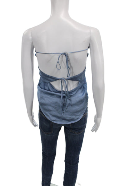 Decker Womens Sleeveless Blue Polyester Beach Top Tie Neck Solid Spring Size S