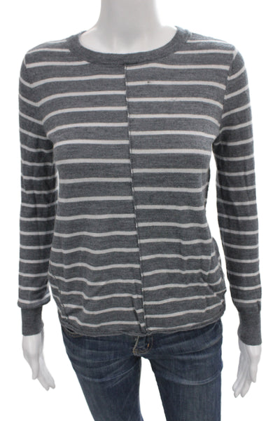 Paige Unisex Pullover Striped Gray Long Sleeve Merino Wool Blend Size S