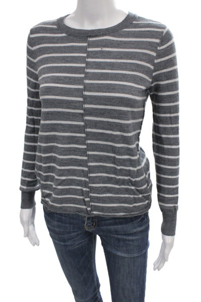 Paige Unisex Pullover Striped Gray Long Sleeve Merino Wool Blend Size S